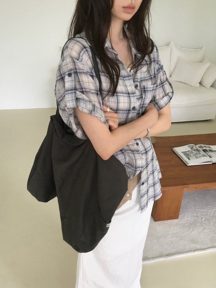 格紋袖扣細節襯衫