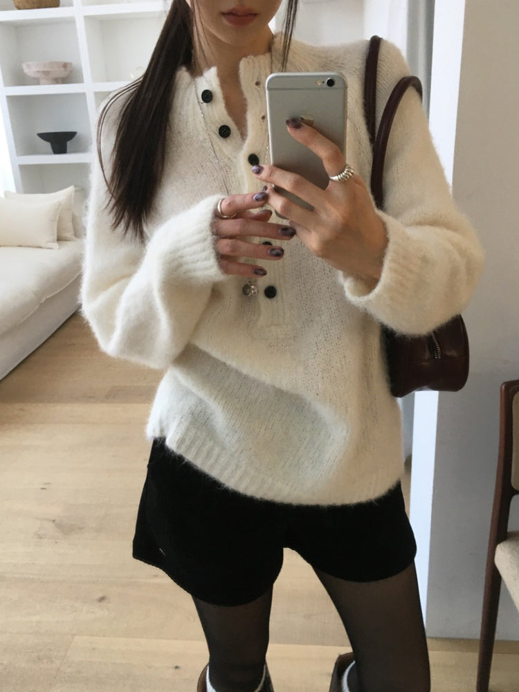 微立領美肩細節毛衣