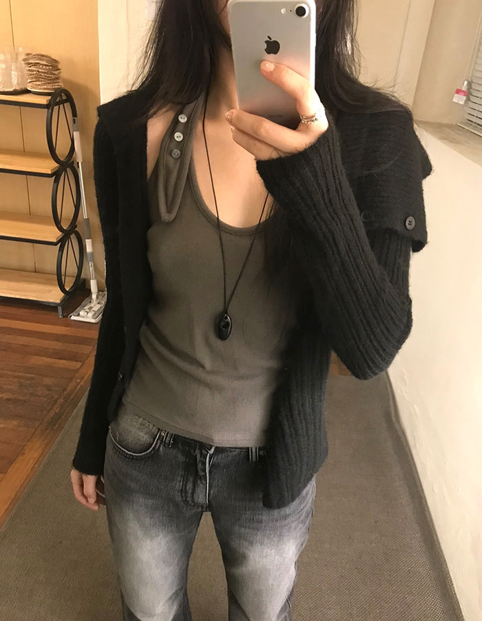 掛脖扣鈕細節背心