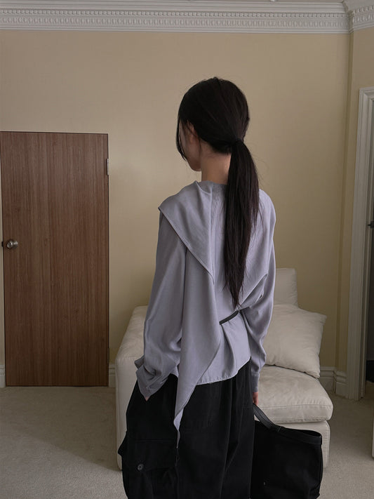 霧光澤垂領圍巾襯衫