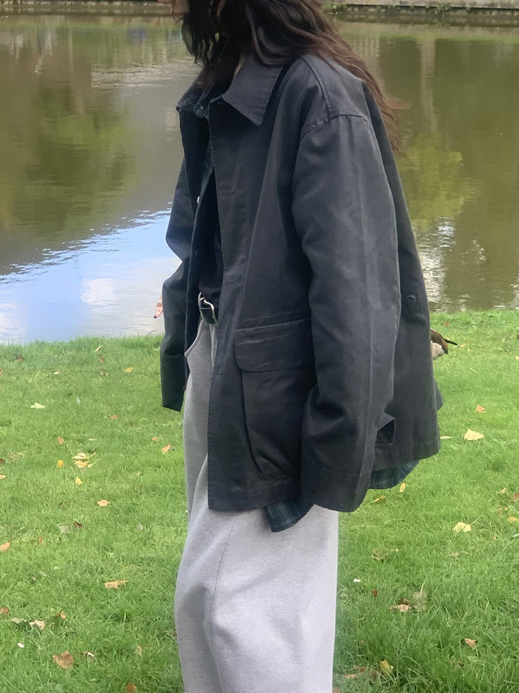 Unisex洗水復古口袋細節外套