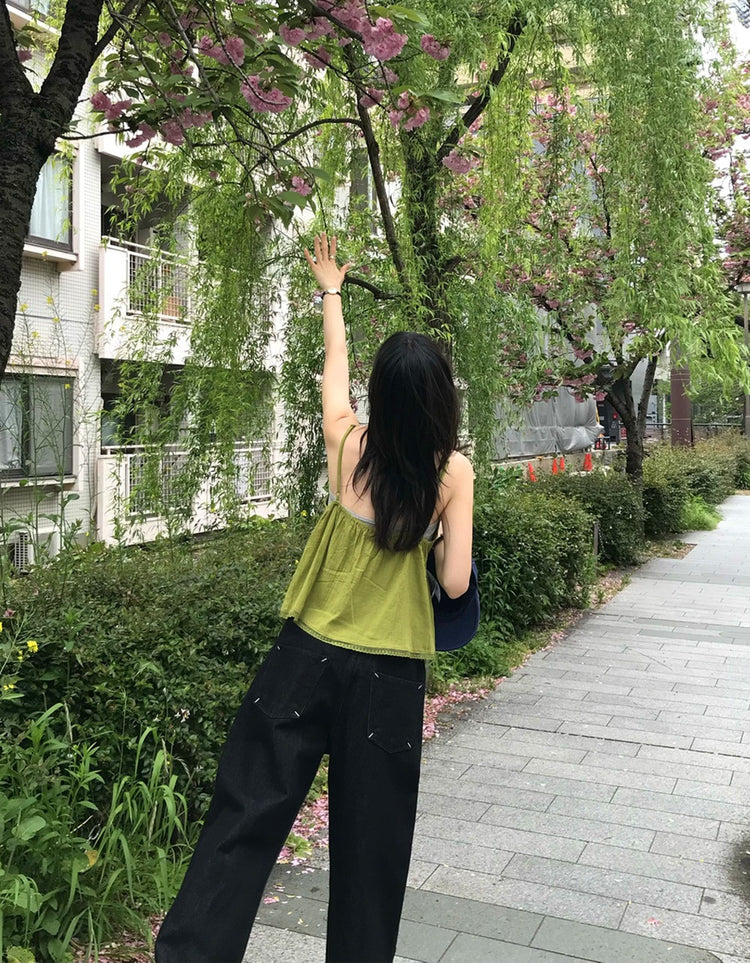 麻料蕾絲邊細節排鈕上衣