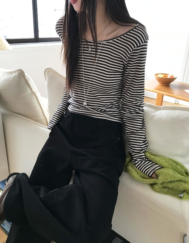 美色條紋撞色上衣