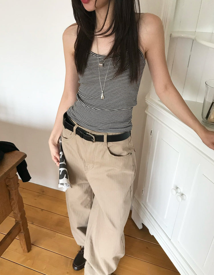 掛脖條紋修身上衣