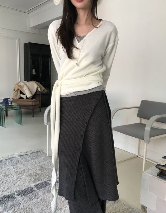 美色交疊綁帶細節針織上衣