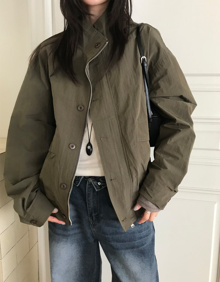 高質立領排鈕細節外套