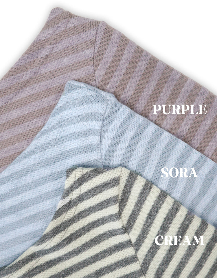 美鎖骨撞色條紋上衣