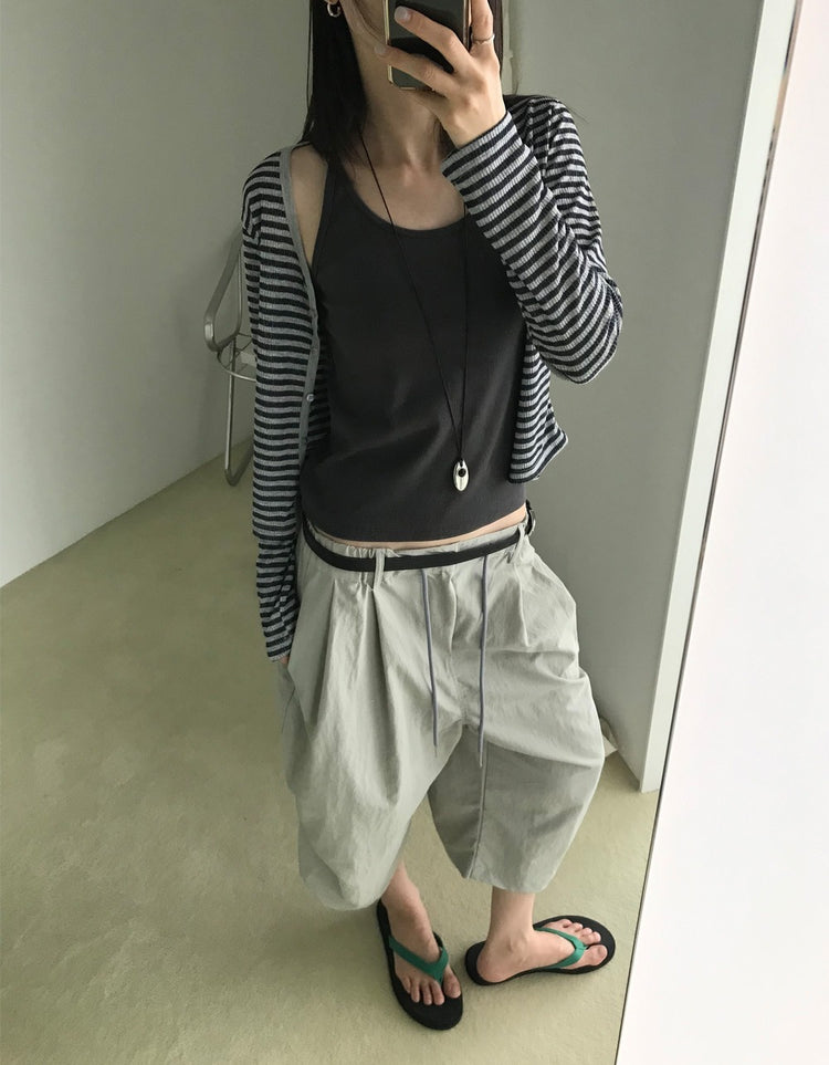 透膚撞色條紋修身外套