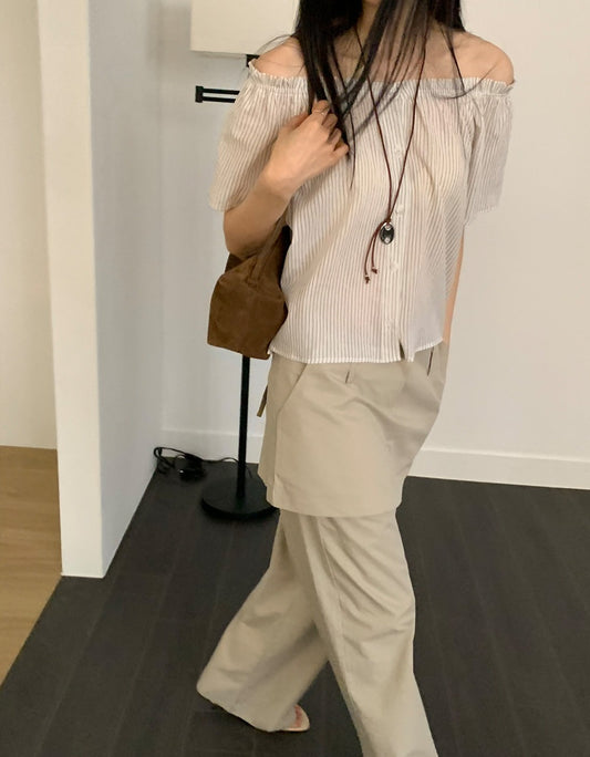 條紋美肩排鈕上衣