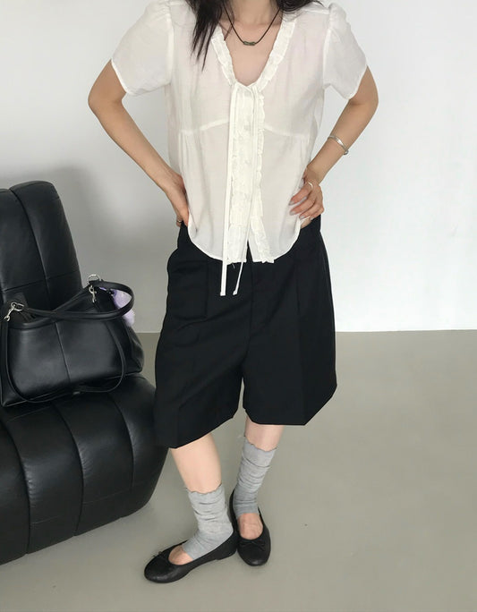 簡約單壓褶五分褲