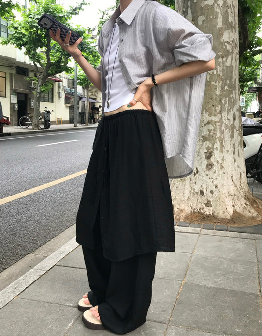 霧光澤排鈕細節裙褲