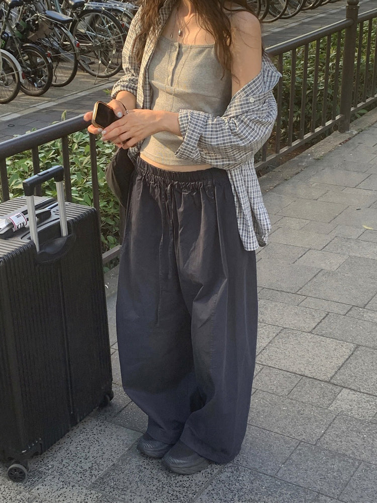 休閒雙壓褶寬鬆闊褲