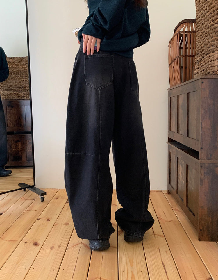 弧形側壓線廓形牛仔褲