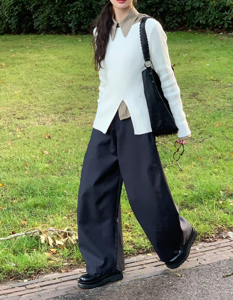 側壓線弧形細節廓形西褲