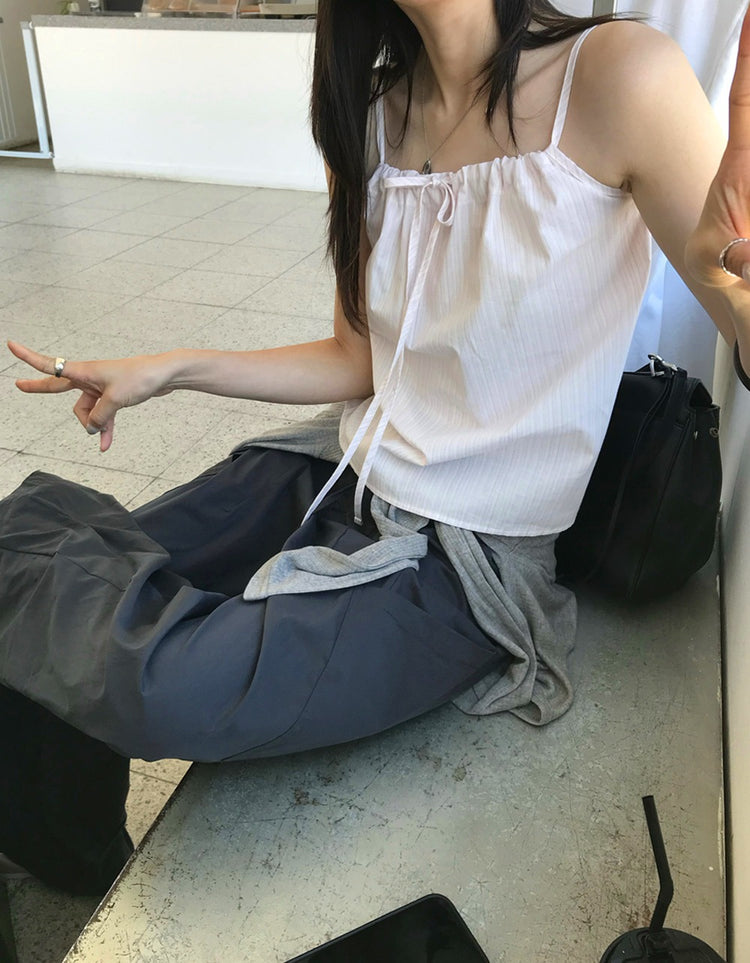 條紋抽繩綁帶細節上衣