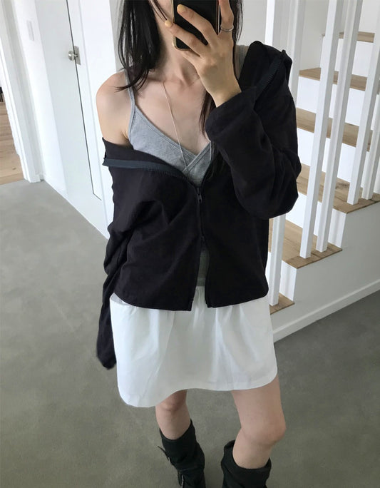 初秋雙拉鏈連帽外套
