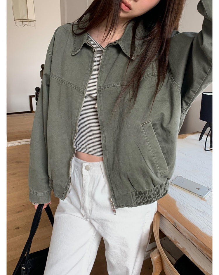 條紋V領暗扣細節上衣