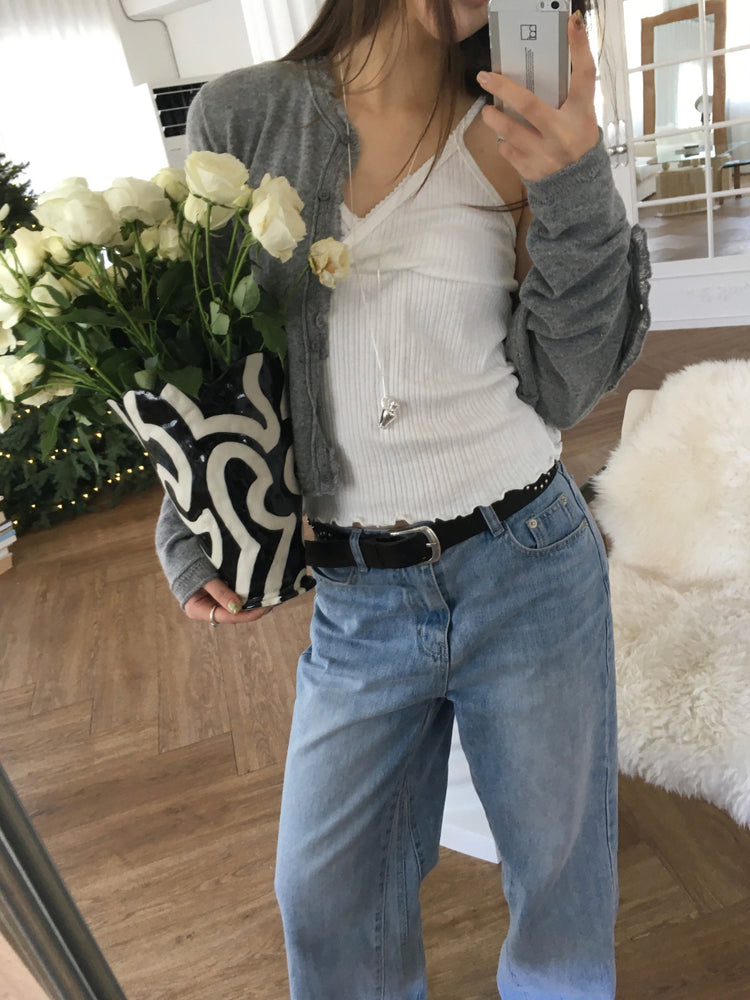 交疊蕾絲捲邊細節背心