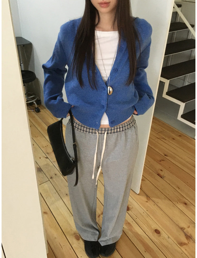 格紋反著腰頭細節棉褲