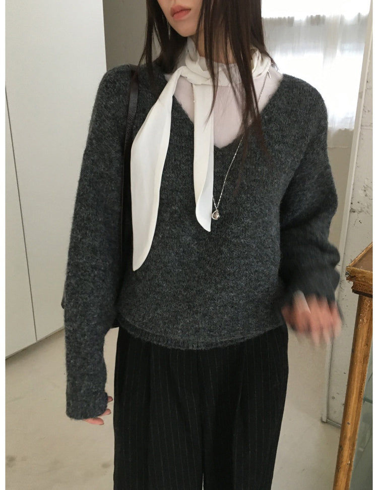 霧光垂帶領巾細節襯衫