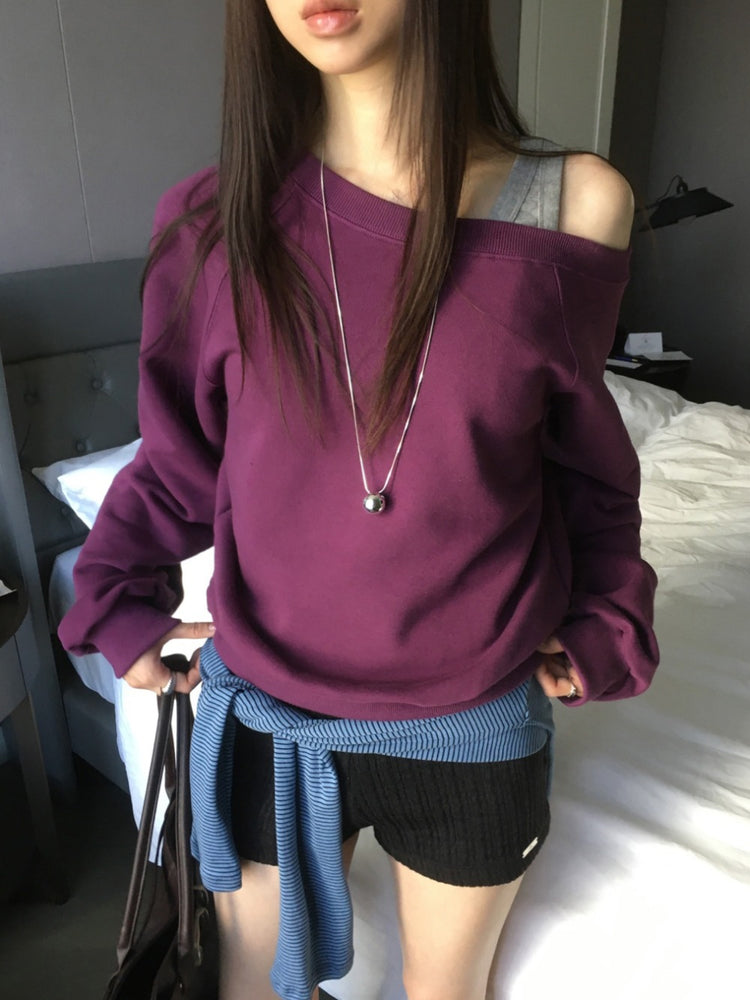 美色露肩細節衛衣