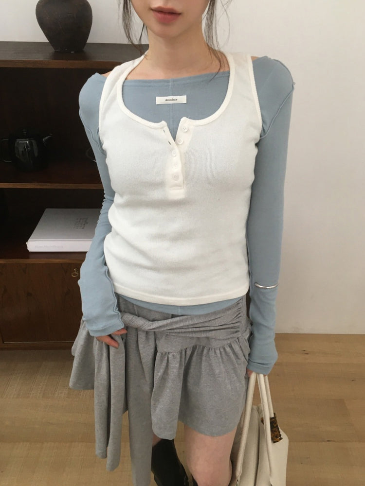 美色船領標籤骨線細節上衣