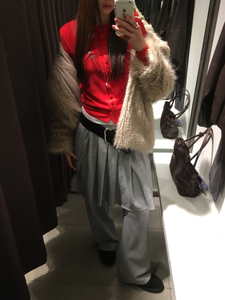 休閒假兩件棉質百摺裙褲