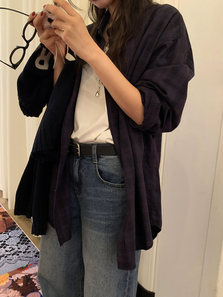 格紋同色系寬鬆襯衫