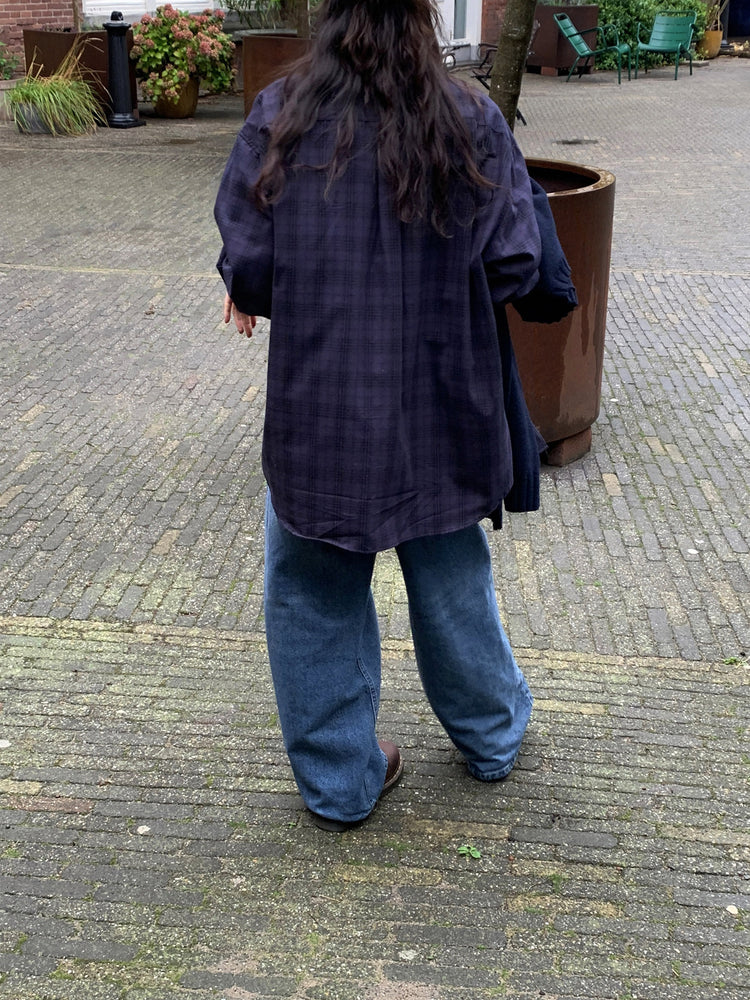 格紋同色系寬鬆襯衫