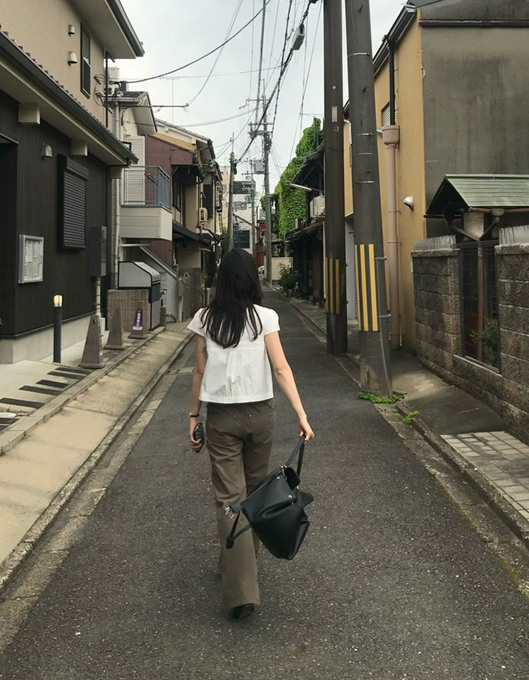 寬腰頭撞色抽繩顯瘦直褲