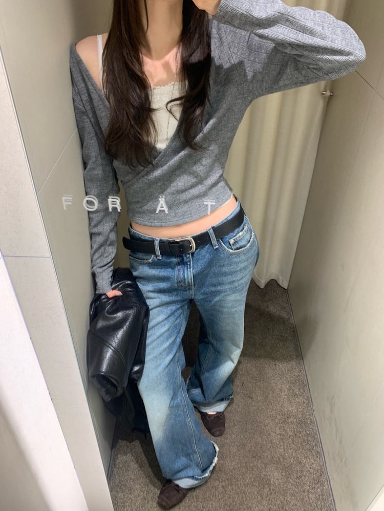 暗條紋交疊修身上衣