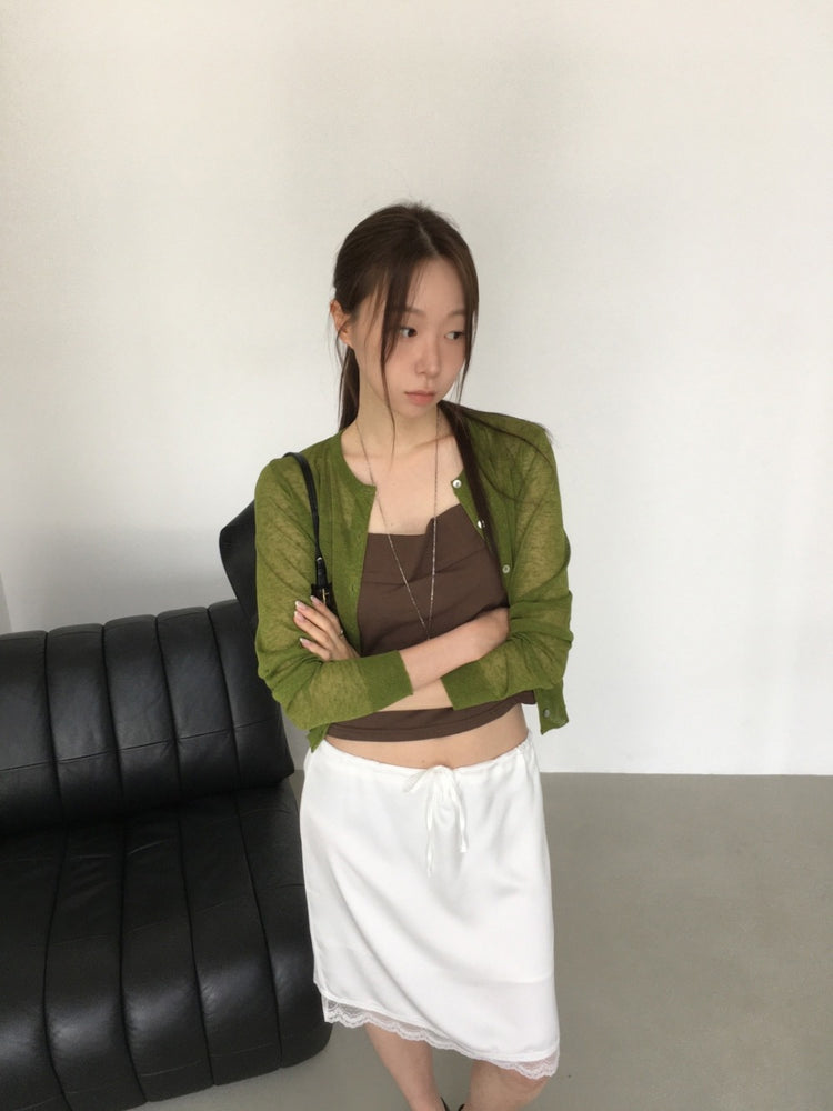 透膚圓領排鈕針織外套