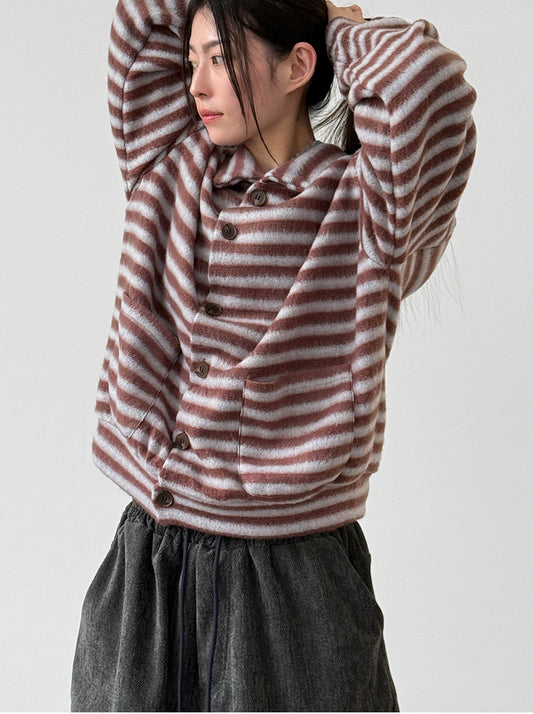 翻領撞色毛流感排鈕外套