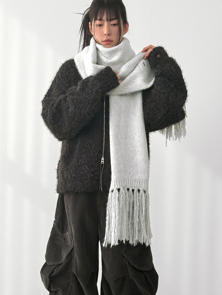 毛絨雙拉鏈鐵環細節連帽外套