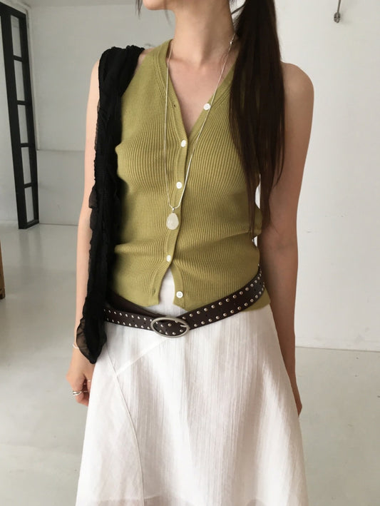美色V領排鈕修身針織上衣