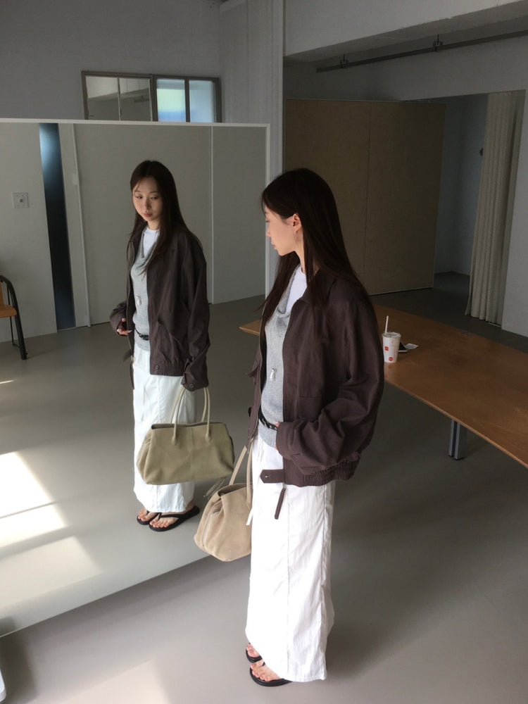 亞麻拉鏈細節寬鬆外套