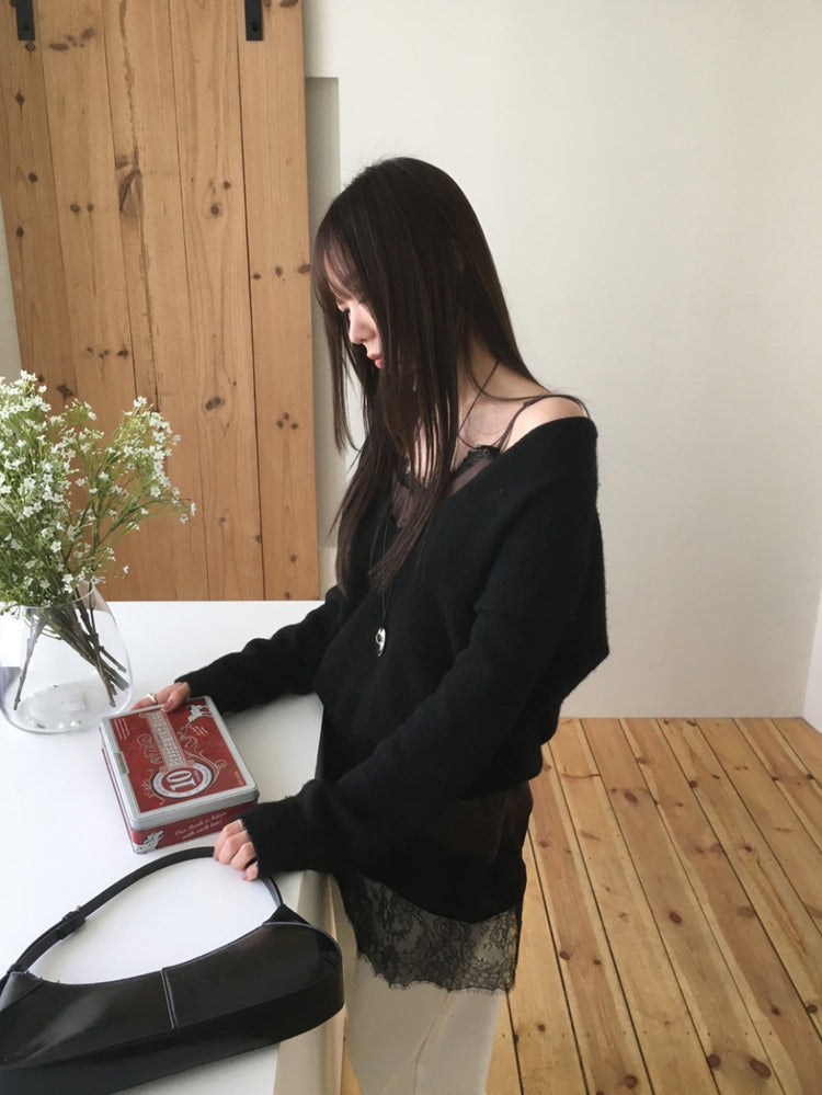 (現)美色蕾絲邊光澤感連身裙