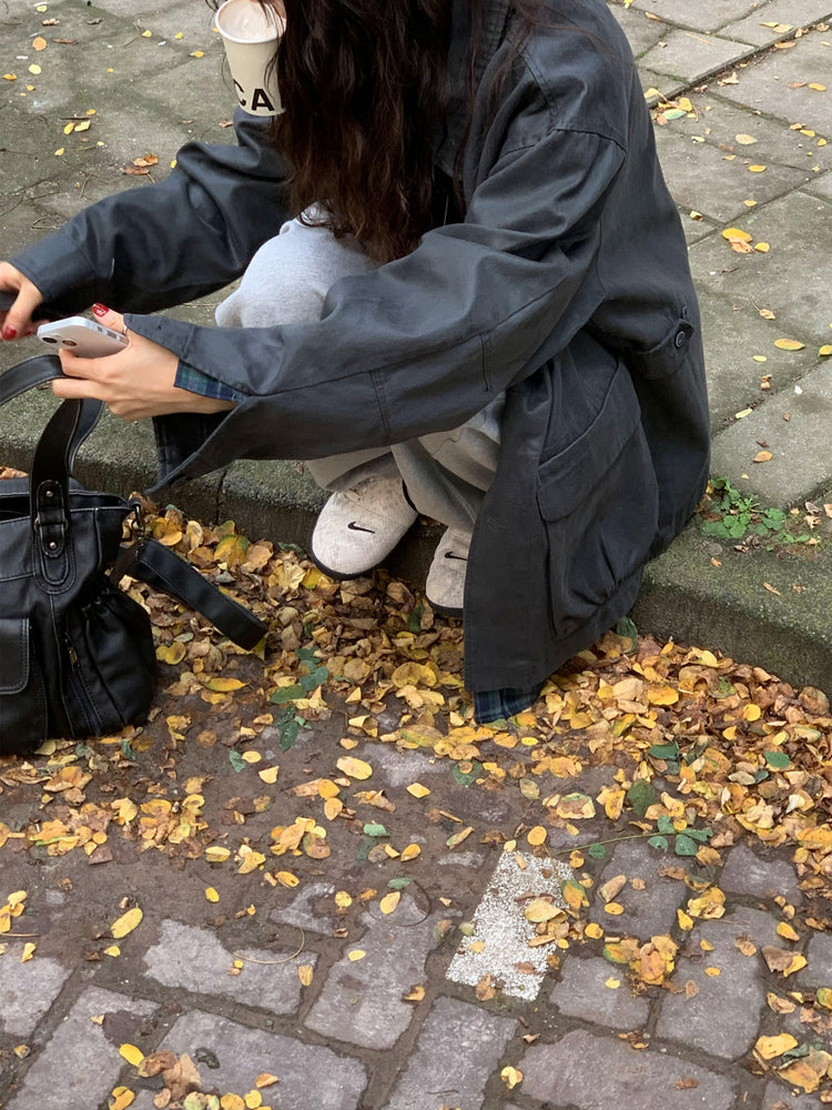 Unisex皮帶扣細節廓形棉褲