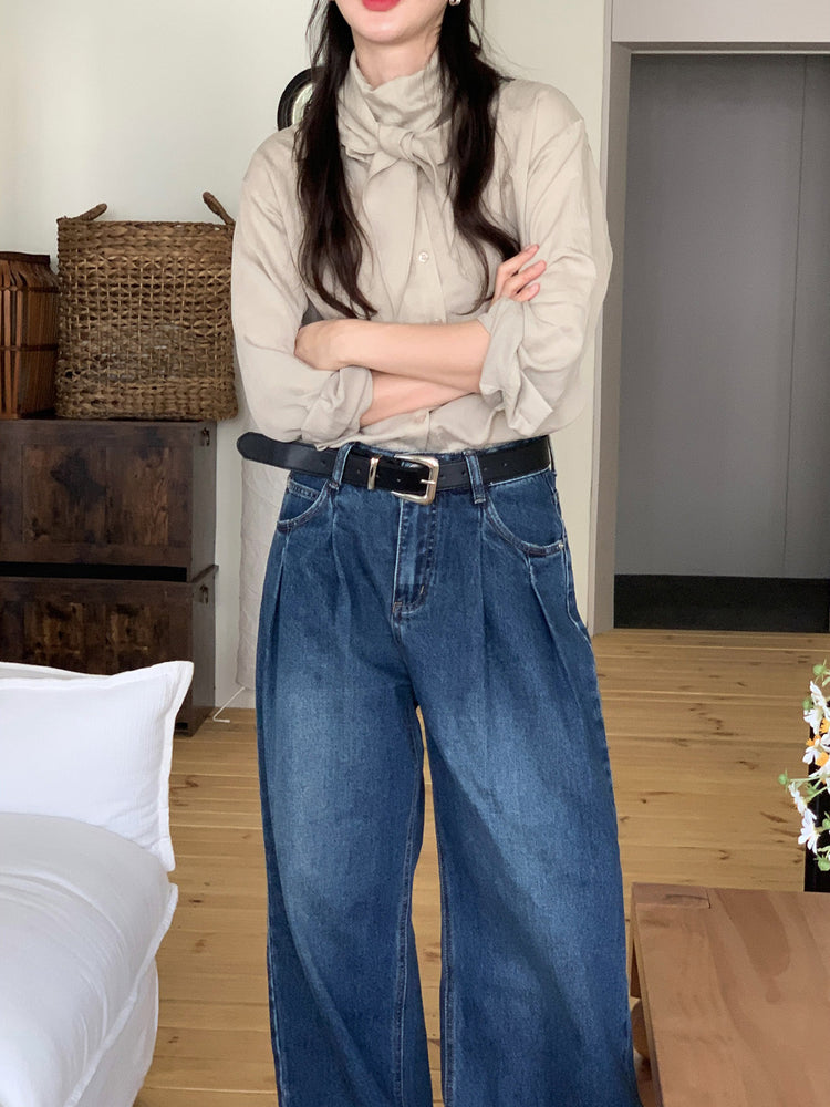 尼龍質感三角巾襯衫套裝