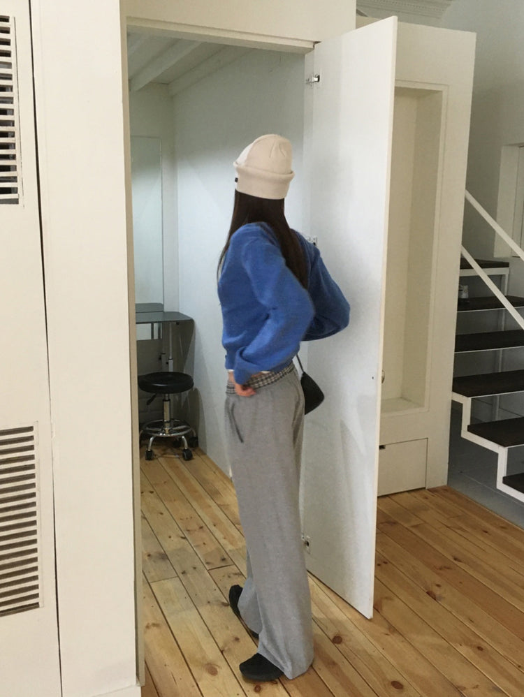 格紋反著腰頭細節棉褲