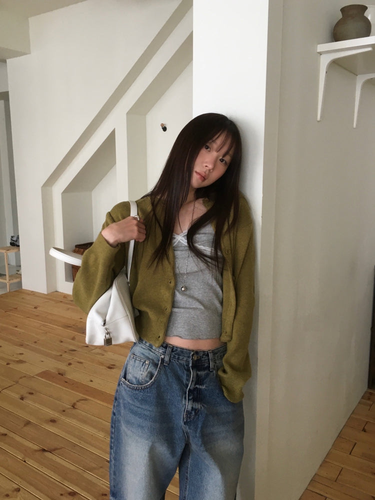 復古美刷色細節隨性牛仔褲