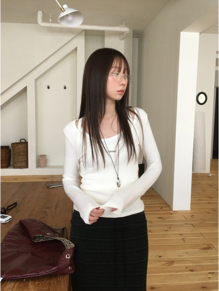 美色削肩基礎背心