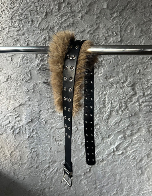 混色毛鐵扣細節腰帶