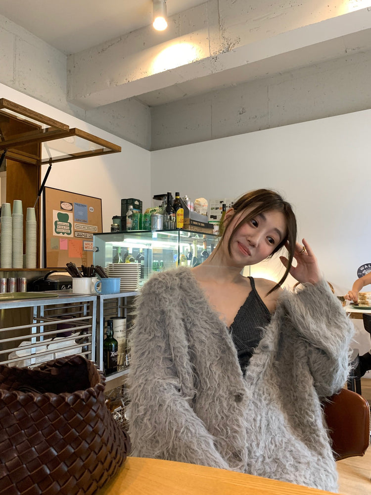 毛感細節排鈕寬鬆針織外套