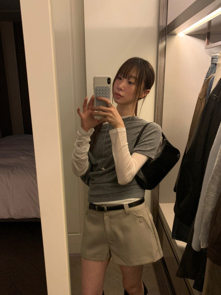 微透美肩側扣鈕細節上衣