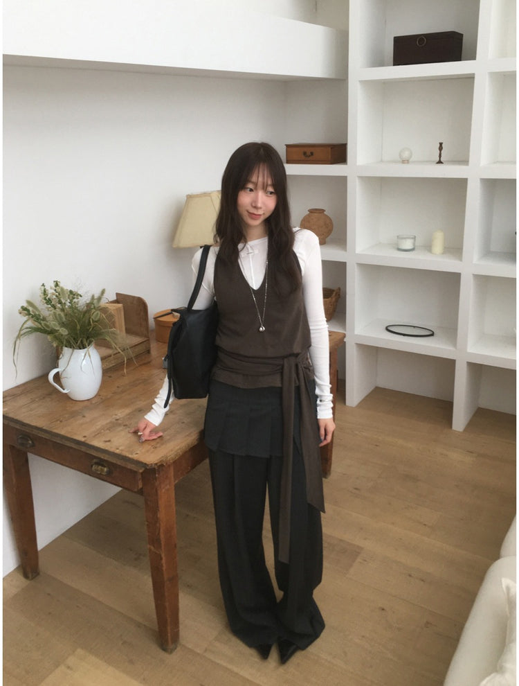 經典條紋雙褶直褲