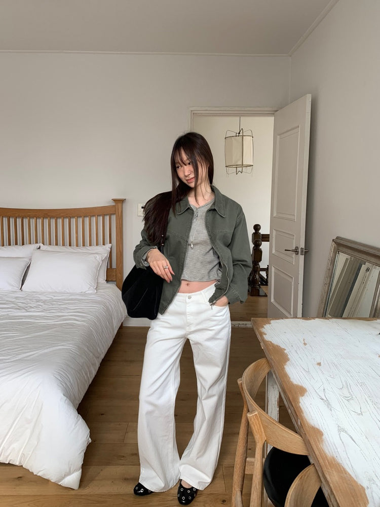 條紋V領暗扣細節上衣