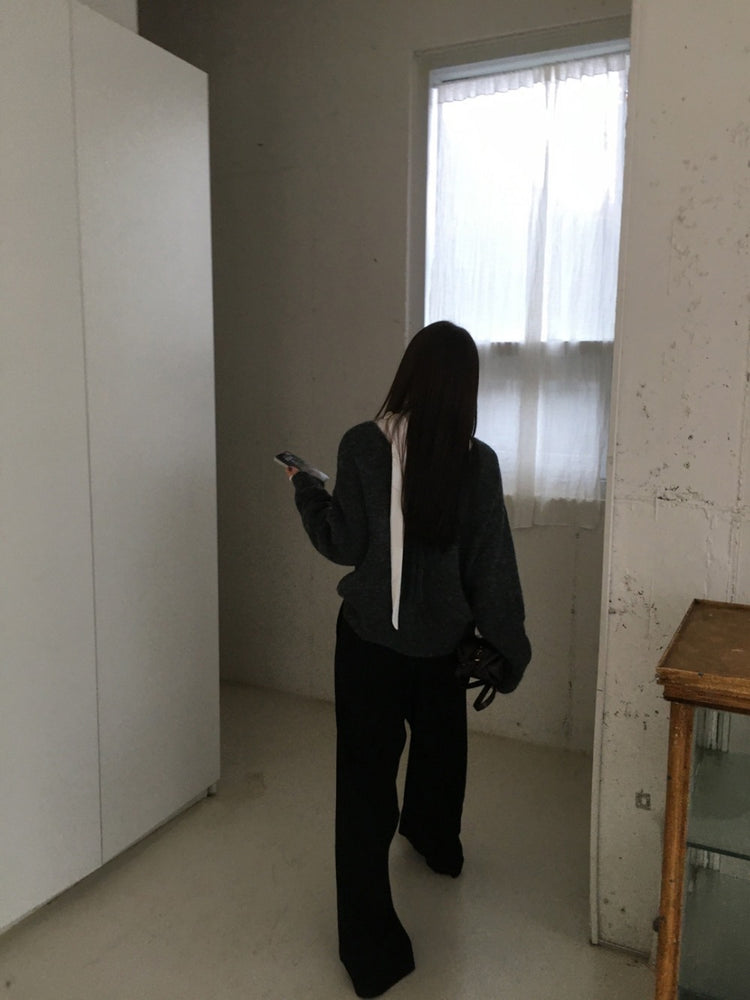 美背V領綁帶細節毛衣