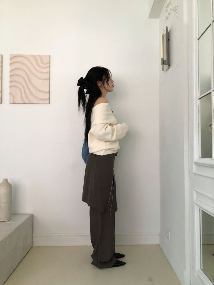 美肩下擺扣鈕細節針織上衣