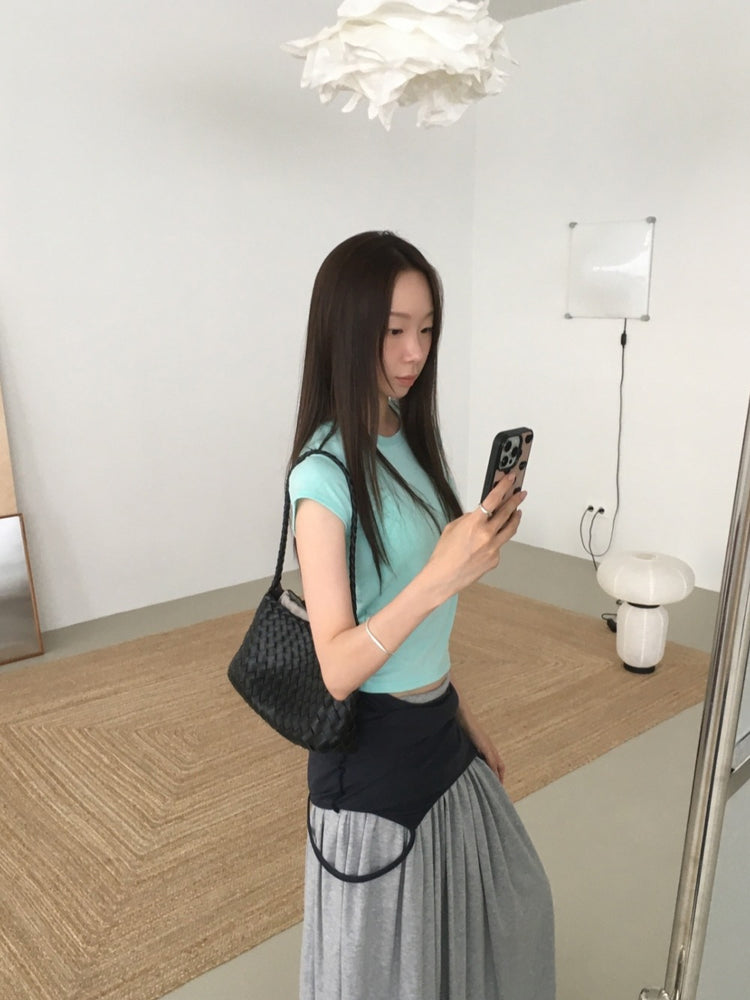 寬腰頭抓皺細節半裙